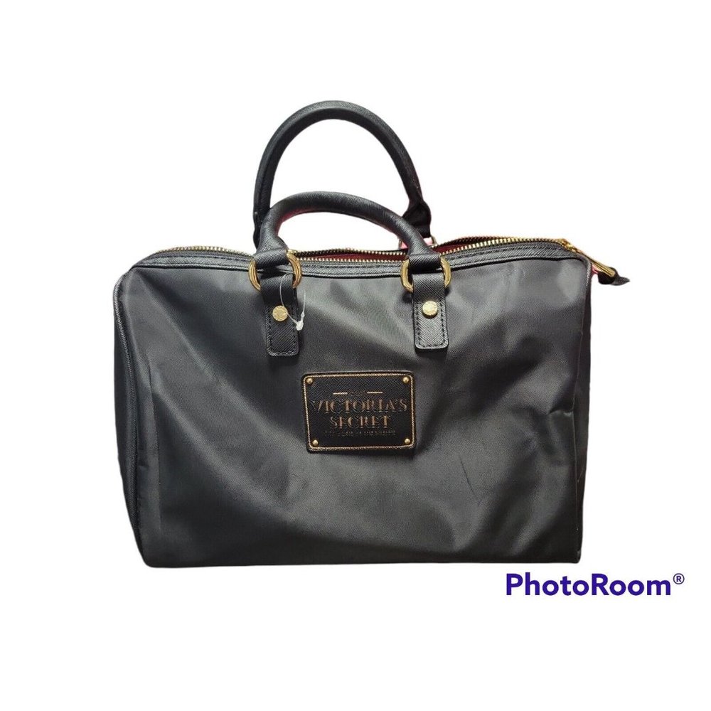 Victoria Secret Medium Shoulder Bag Purse  Black Logo Badge Red Lining